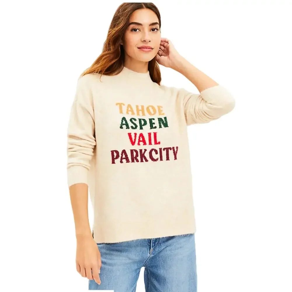 ***NWT LOFT Lou & Grey Khaki Heather Ski City Sweater